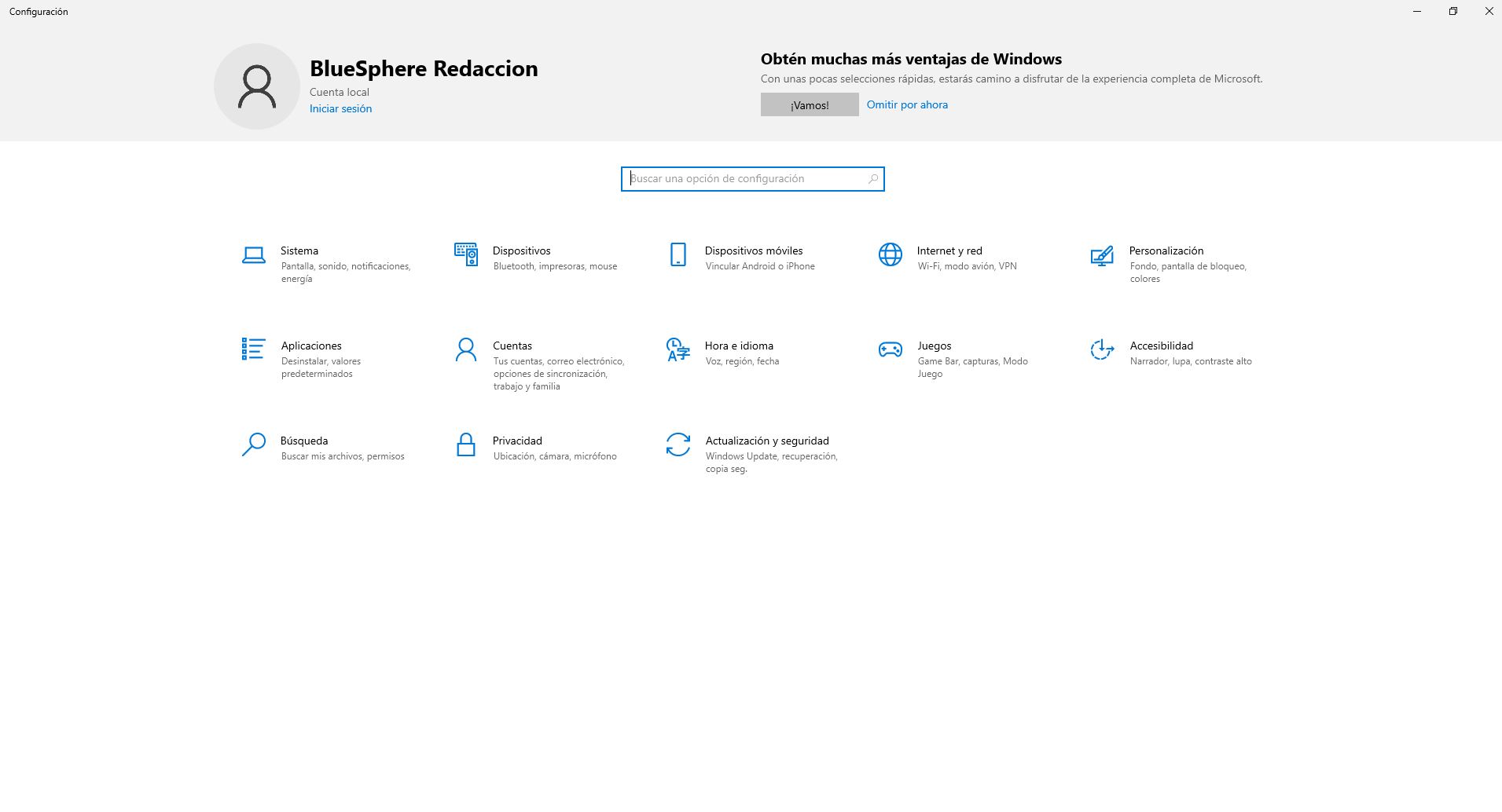 Opciones de configuración de la interfaz de Windows 10